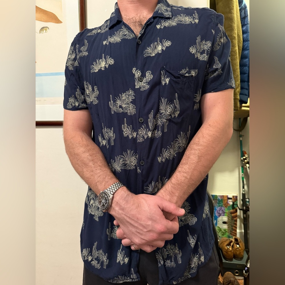 Navy Cactus Print Men's Shirt